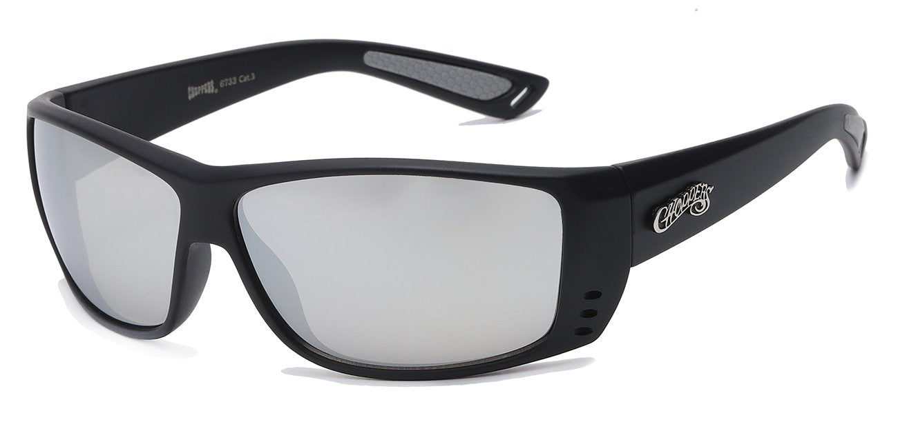 Chopper Wrap Around Sunglasses - Smoke/Flash Mirror