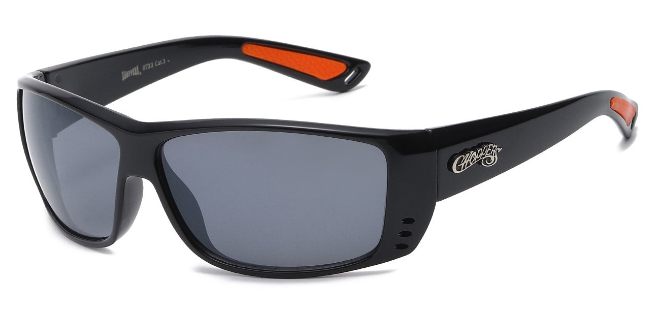 Chopper Wrap Around Sunglasses - Smoke/Flash Mirror