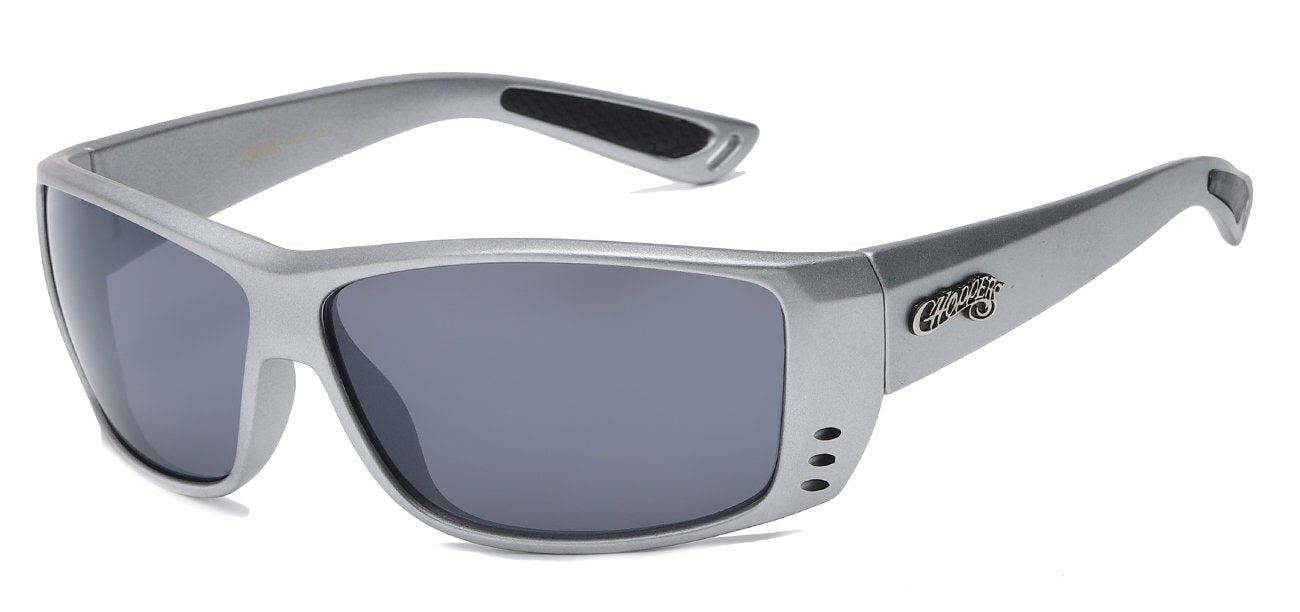 Chopper Wrap Around Sunglasses - Smoke/Flash Mirror