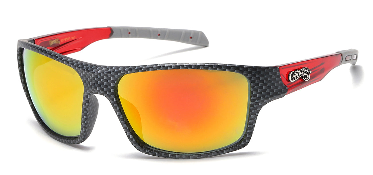 Chopper Wrap Around Sunglasses - Smoke/Flash Mirror