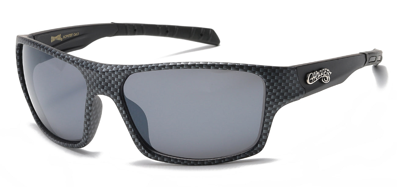 Chopper Wrap Around Sunglasses - Smoke/Flash Mirror