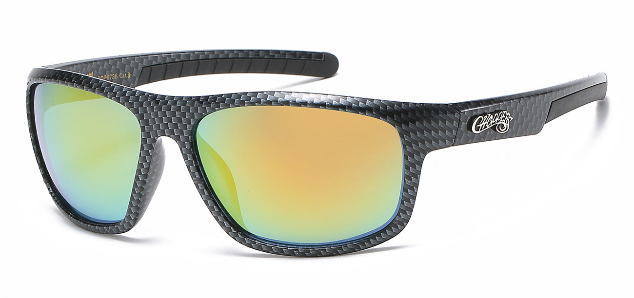 Chopper Wrap Around Sunglasses - Smoke/Flash Mirror