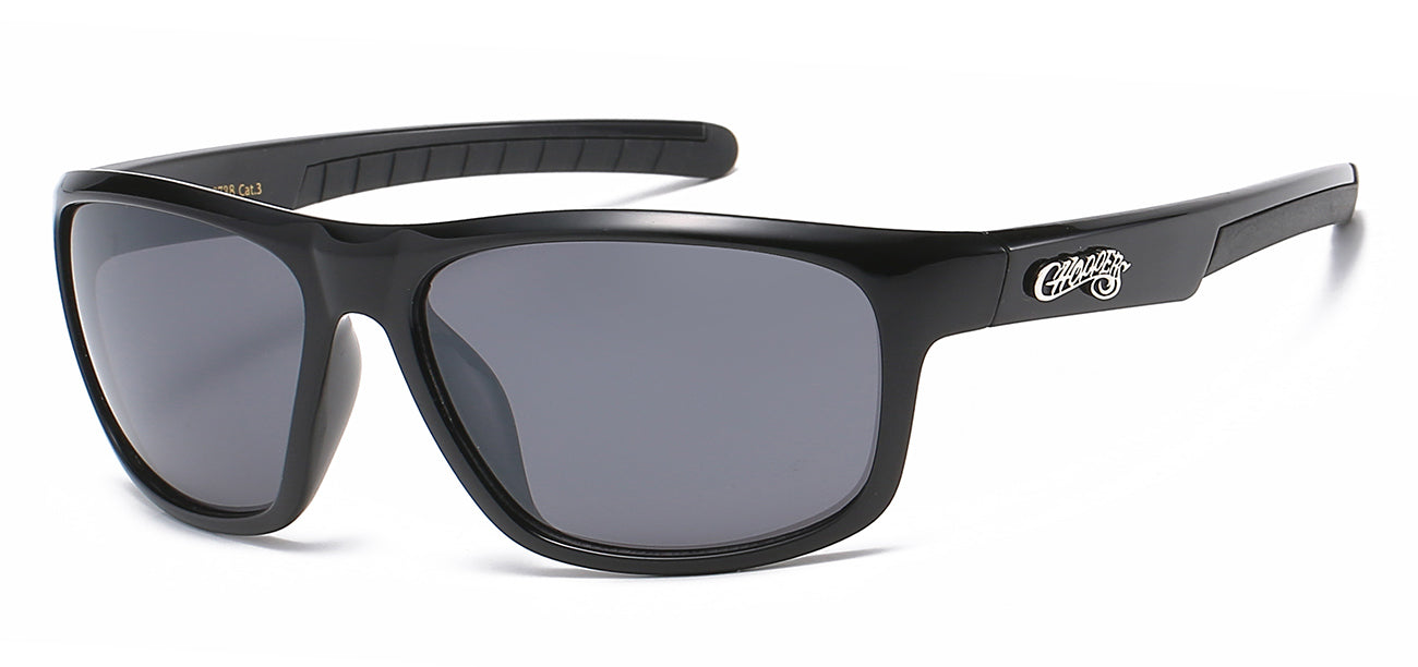 Chopper Wrap Around Sunglasses - Smoke/Flash Mirror