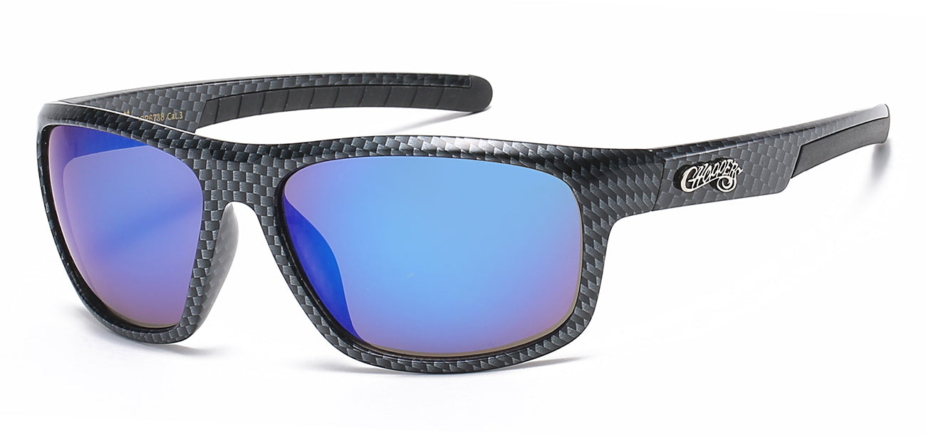 Chopper Wrap Around Sunglasses - Smoke/Flash Mirror