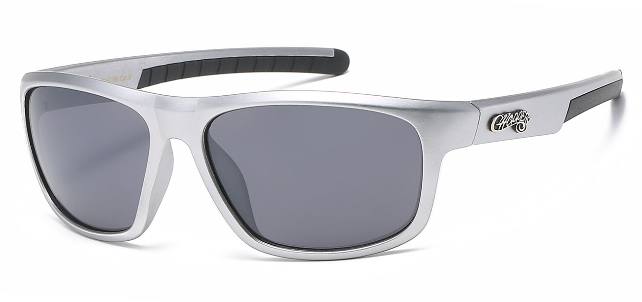 Chopper Wrap Around Sunglasses - Smoke/Flash Mirror