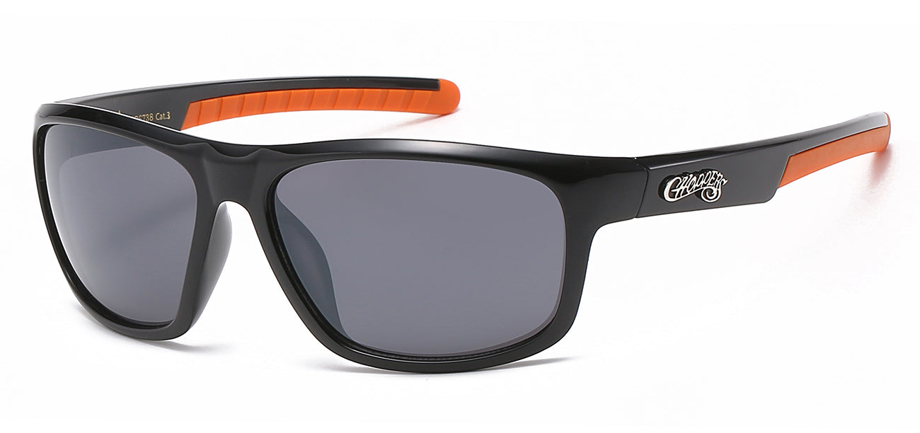 Chopper Wrap Around Sunglasses - Smoke/Flash Mirror