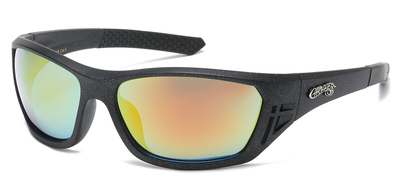 Chopper Wrap Around Sunglasses - Smoke/Flash Mirror