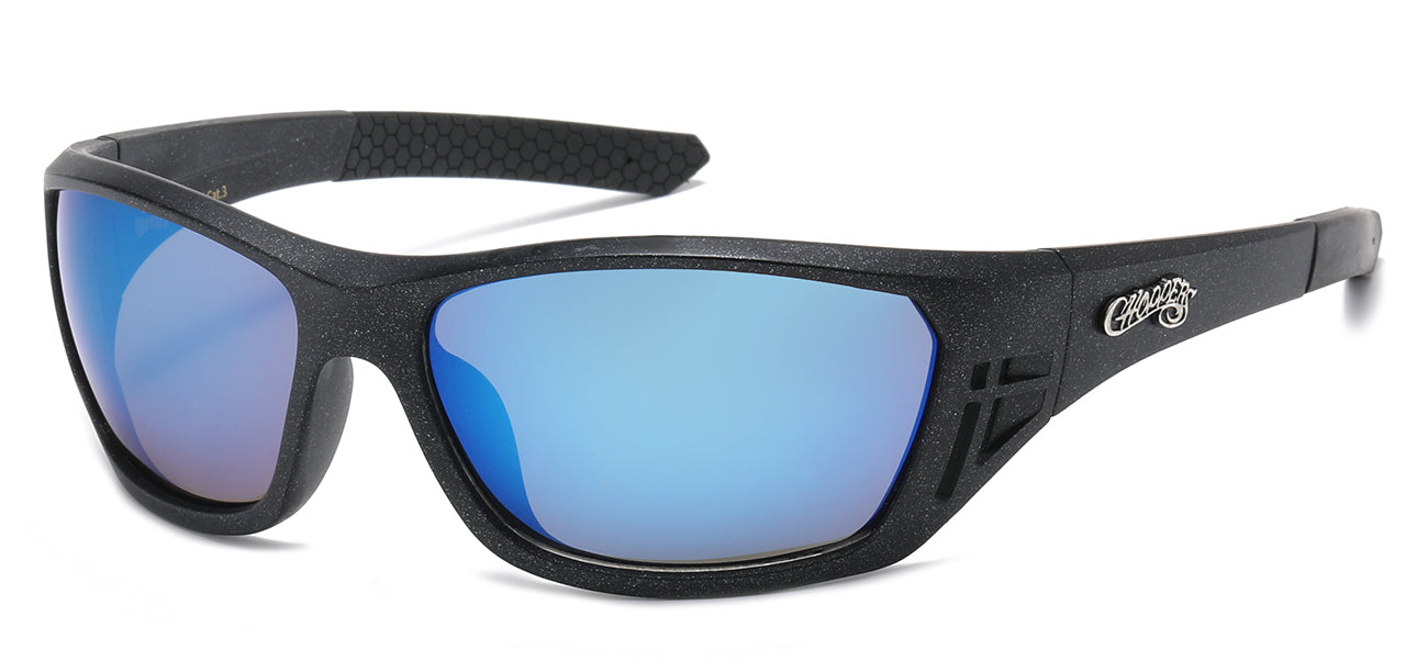 Chopper Wrap Around Sunglasses - Smoke/Flash Mirror