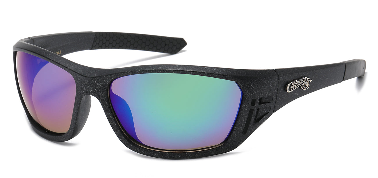 Chopper Wrap Around Sunglasses - Smoke/Flash Mirror