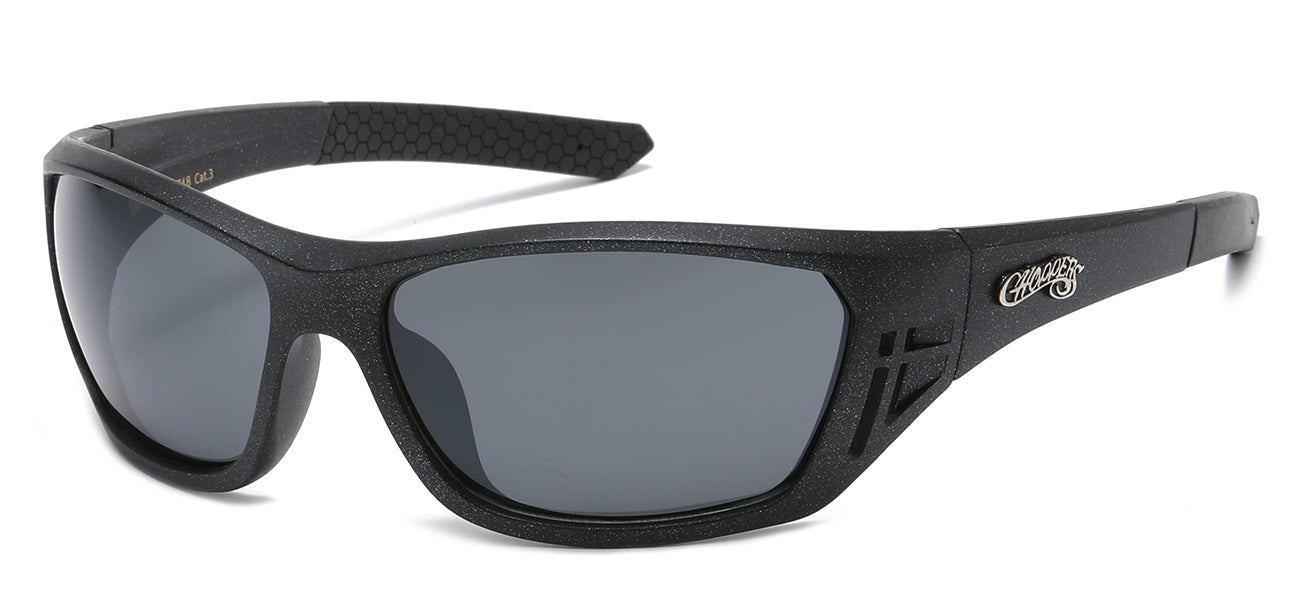 Chopper Wrap Around Sunglasses - Smoke/Flash Mirror