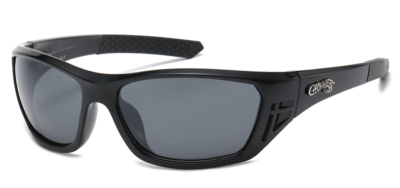 Chopper Wrap Around Sunglasses - Smoke/Flash Mirror