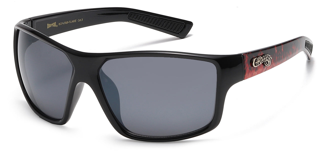 Chopper Wrap Around Sunglasses - Smoke/Flash Mirror