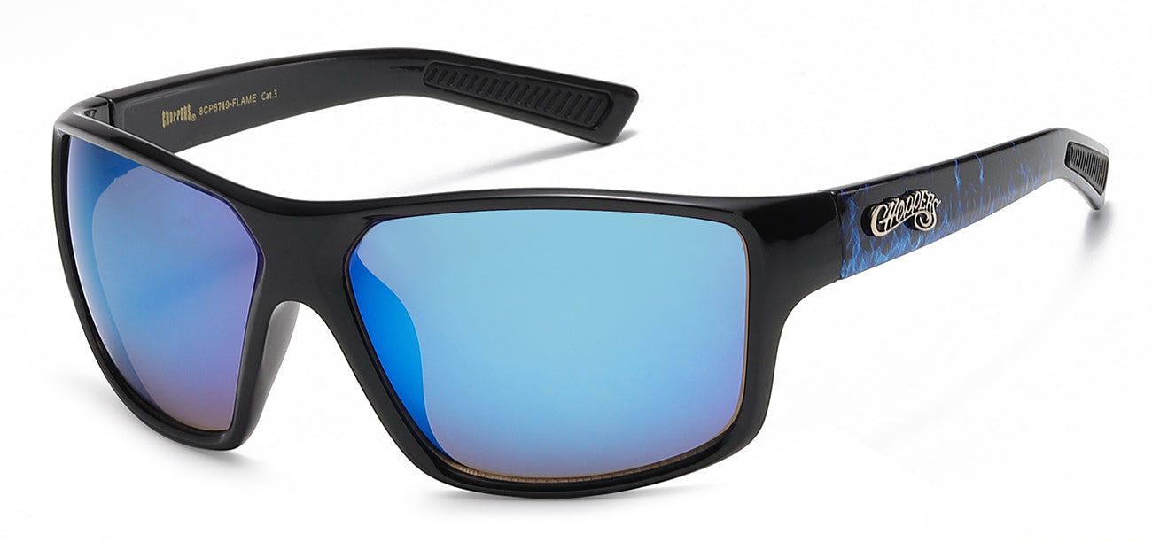 Chopper Wrap Around Sunglasses - Smoke/Flash Mirror