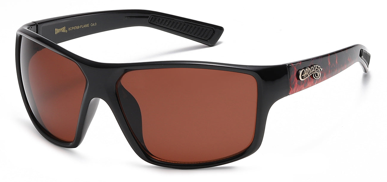 Chopper Wrap Around Sunglasses - Smoke/Flash Mirror