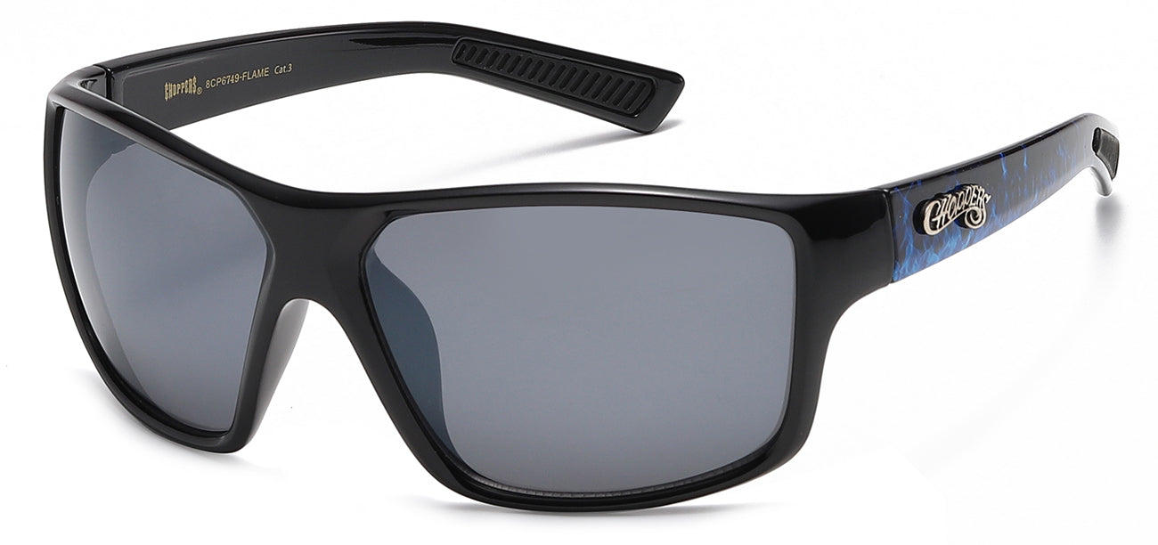 Chopper Wrap Around Sunglasses - Smoke/Flash Mirror