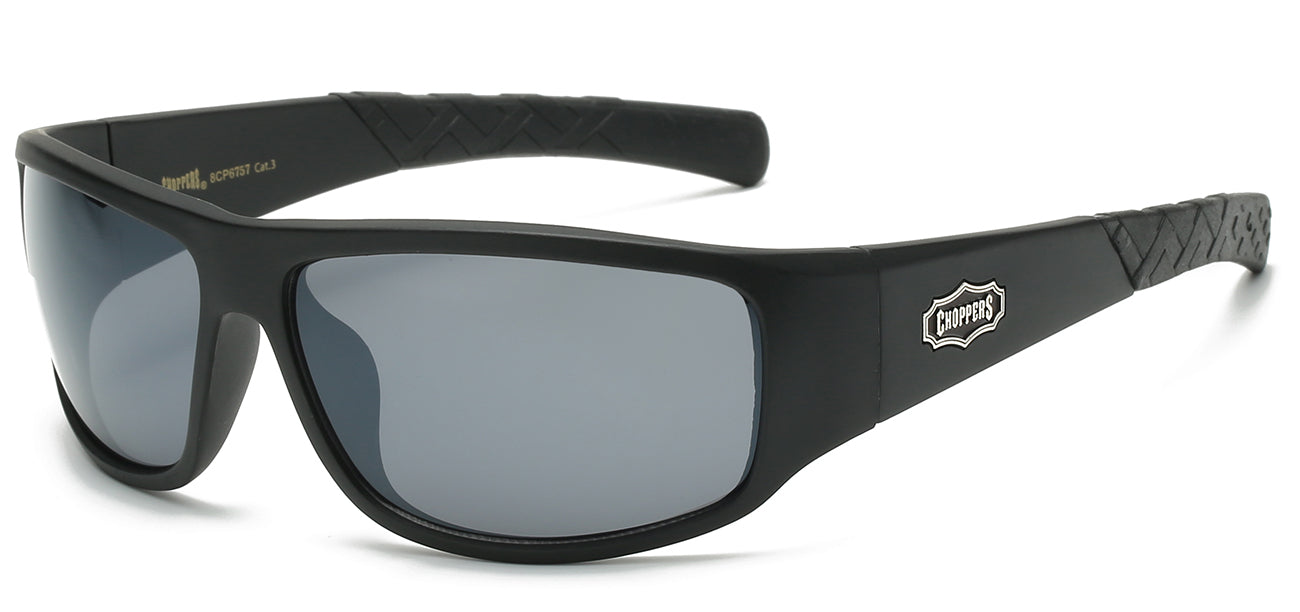 Chopper Wrap Around Sunglasses - Smoke/Flash Mirror