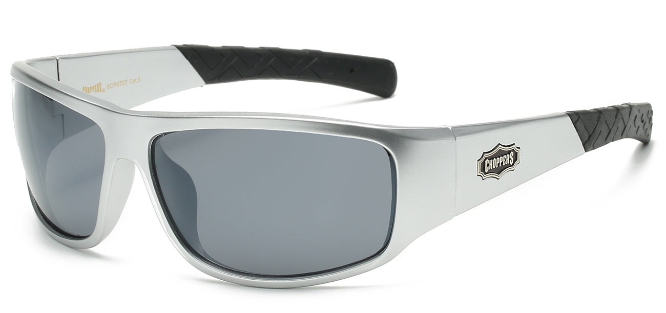 Chopper Wrap Around Sunglasses - Smoke/Flash Mirror