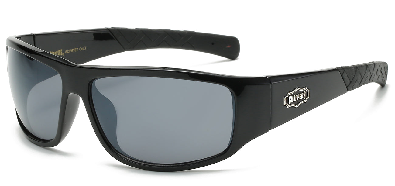 Chopper Wrap Around Sunglasses - Smoke/Flash Mirror