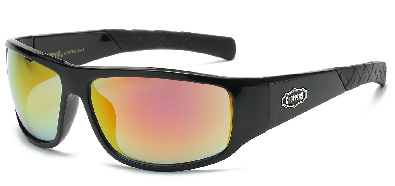 Chopper Wrap Around Sunglasses - Smoke/Flash Mirror