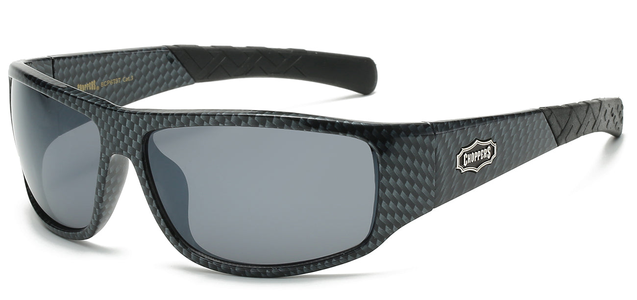 Chopper Wrap Around Sunglasses - Smoke/Flash Mirror