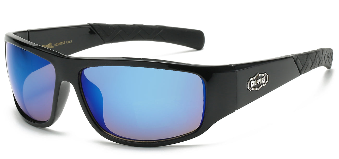 Chopper Wrap Around Sunglasses - Smoke/Flash Mirror