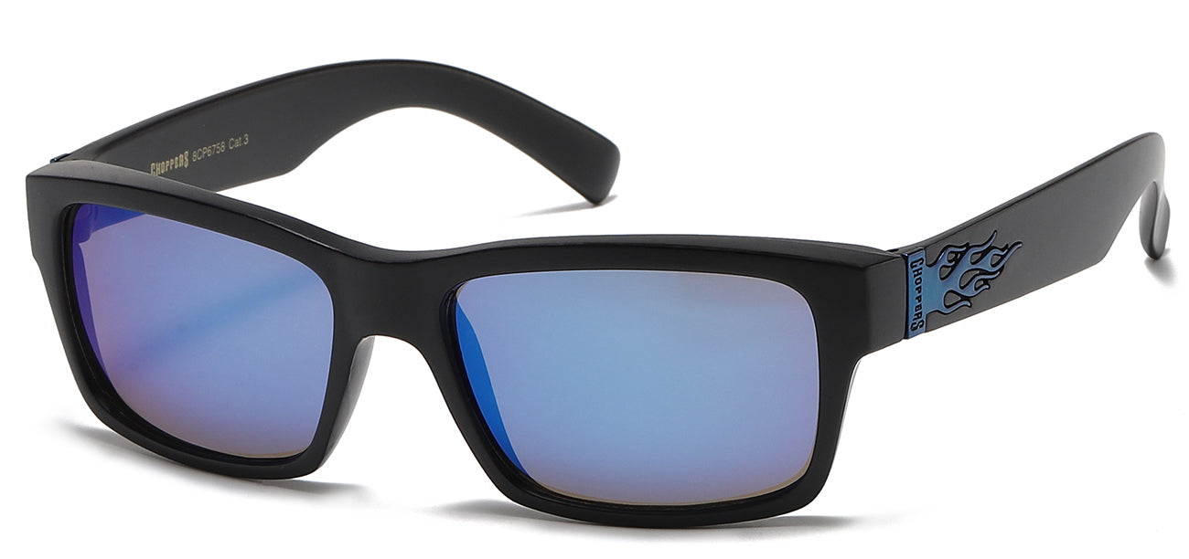 Chopper Wrap Around Sunglasses - Smoke & Flash Mirror