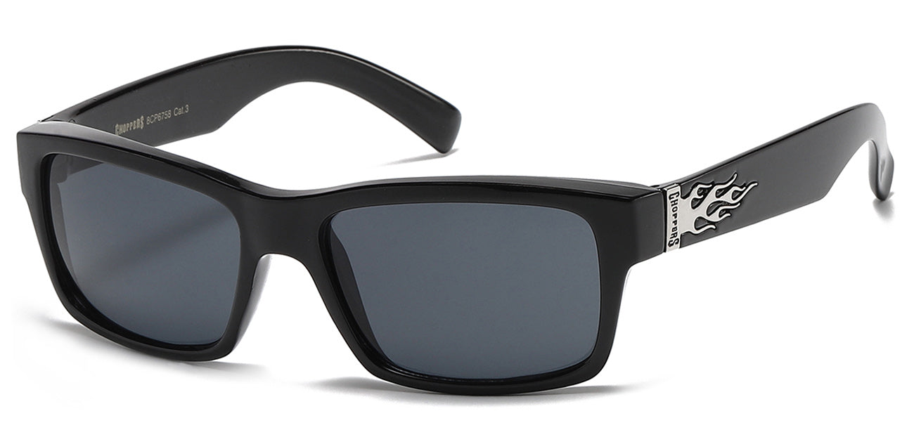 Chopper Wrap Around Sunglasses - Smoke & Flash Mirror