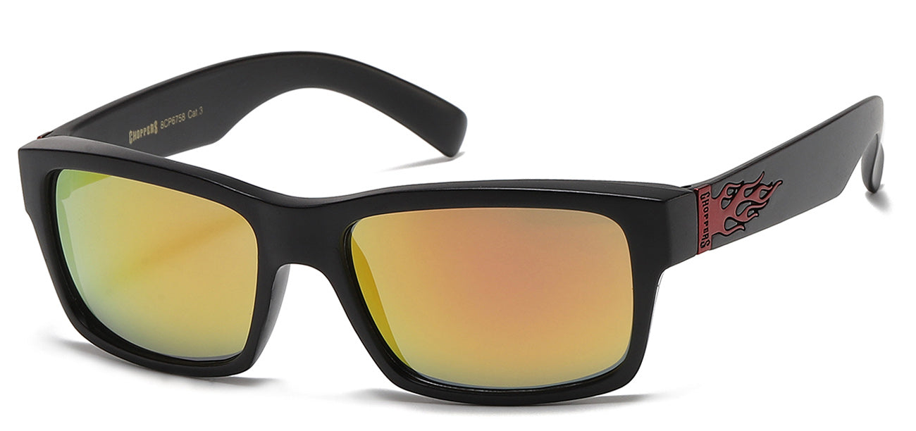 Chopper Wrap Around Sunglasses - Smoke & Flash Mirror