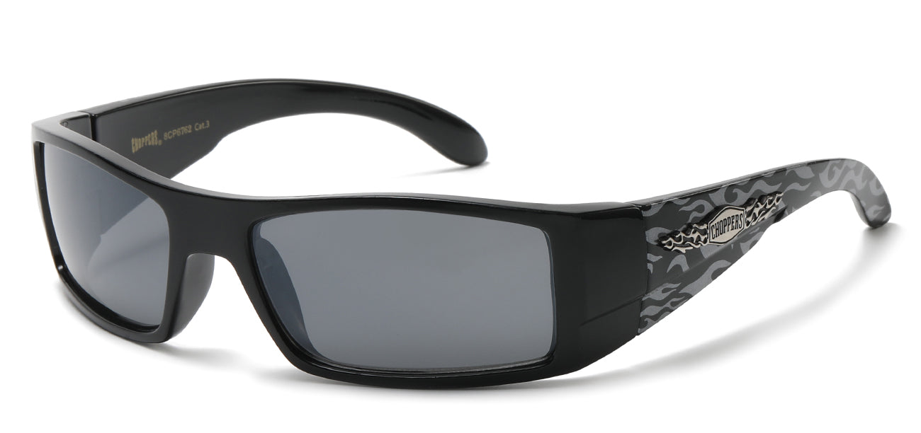 Chopper Wrap Around Sunglasses - Smoke/Flash Mirror