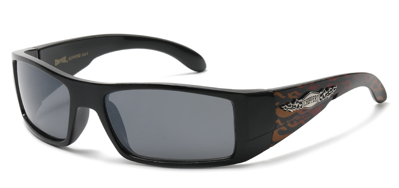 Chopper Wrap Around Sunglasses - Smoke/Flash Mirror