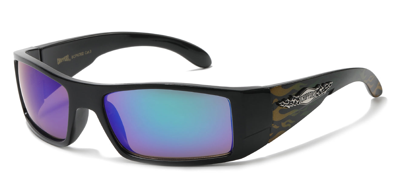 Chopper Wrap Around Sunglasses - Smoke/Flash Mirror