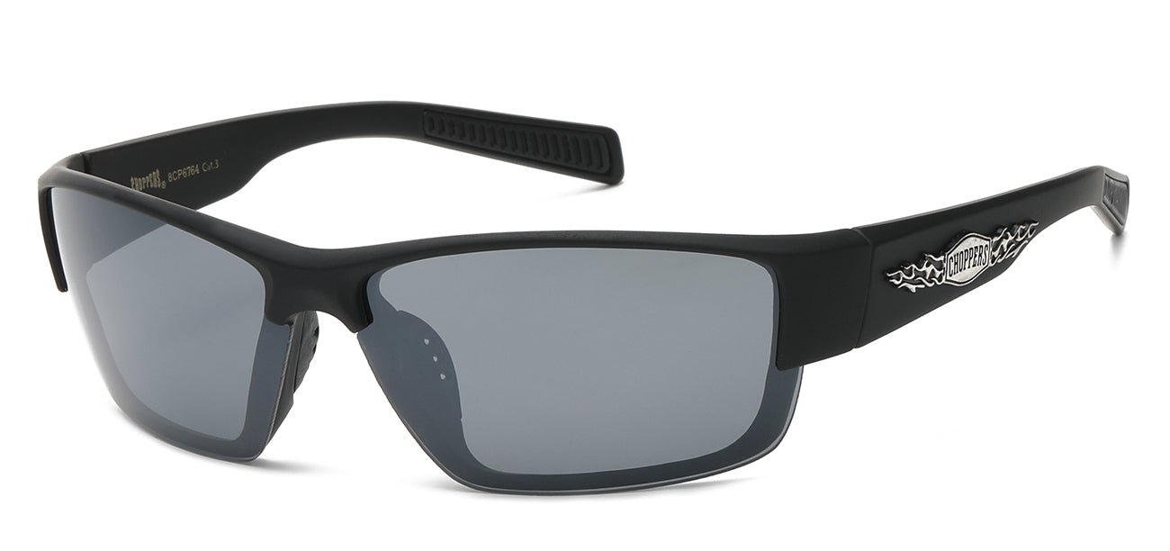 Chopper Wrap Around Sunglasses - Smoke/Flash Mirror