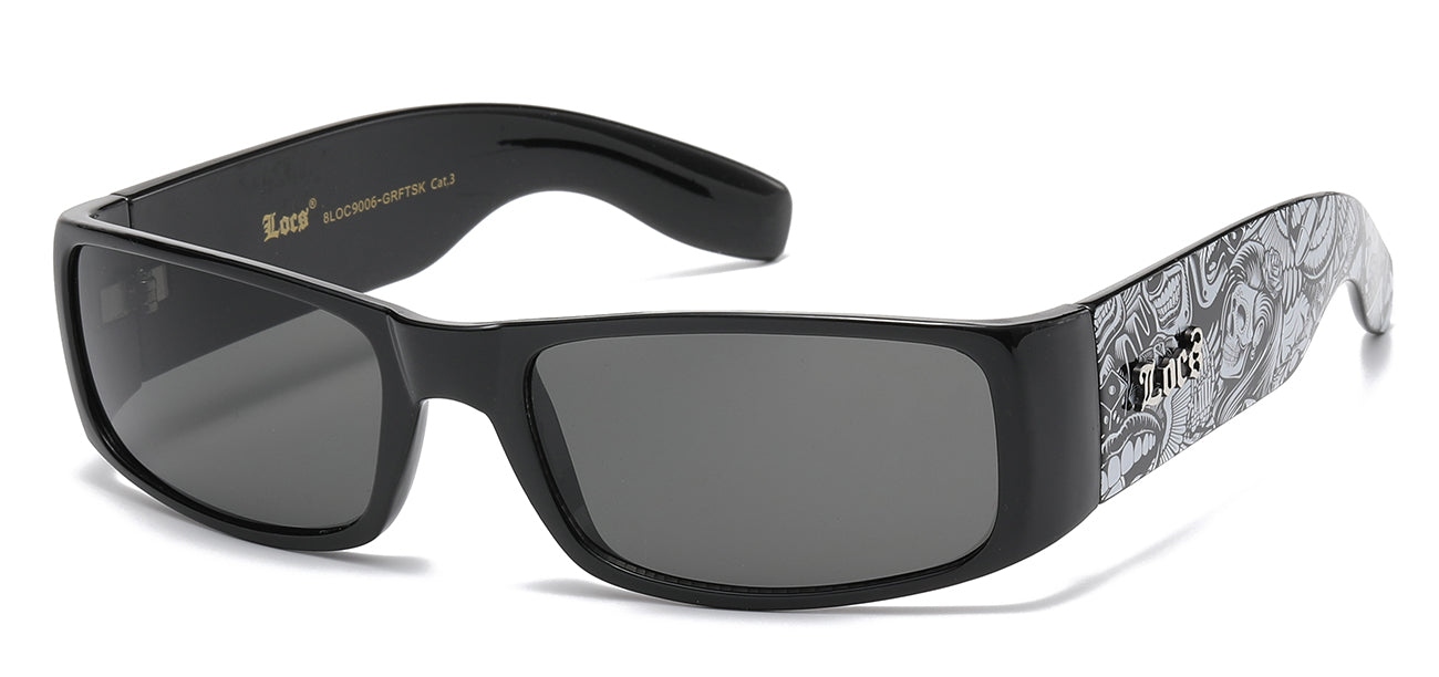 Locs Matte Black Graffiti Print Sunglasses Pack