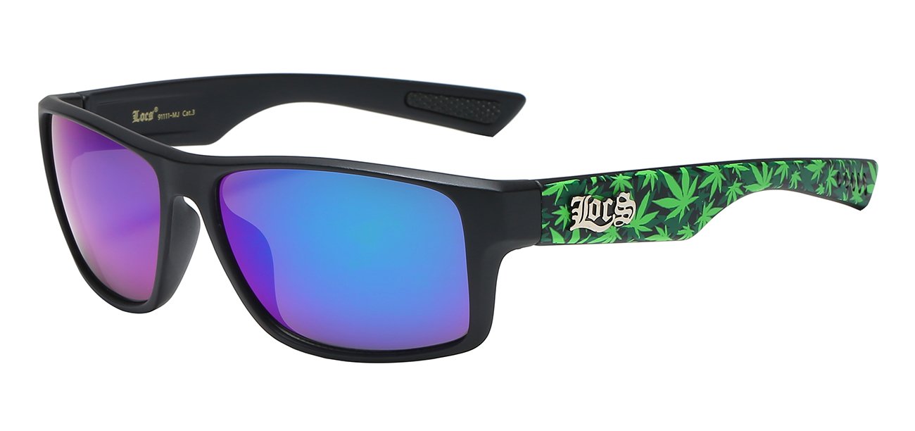 Designer Cannabis Print Square Wrap Sunglasses