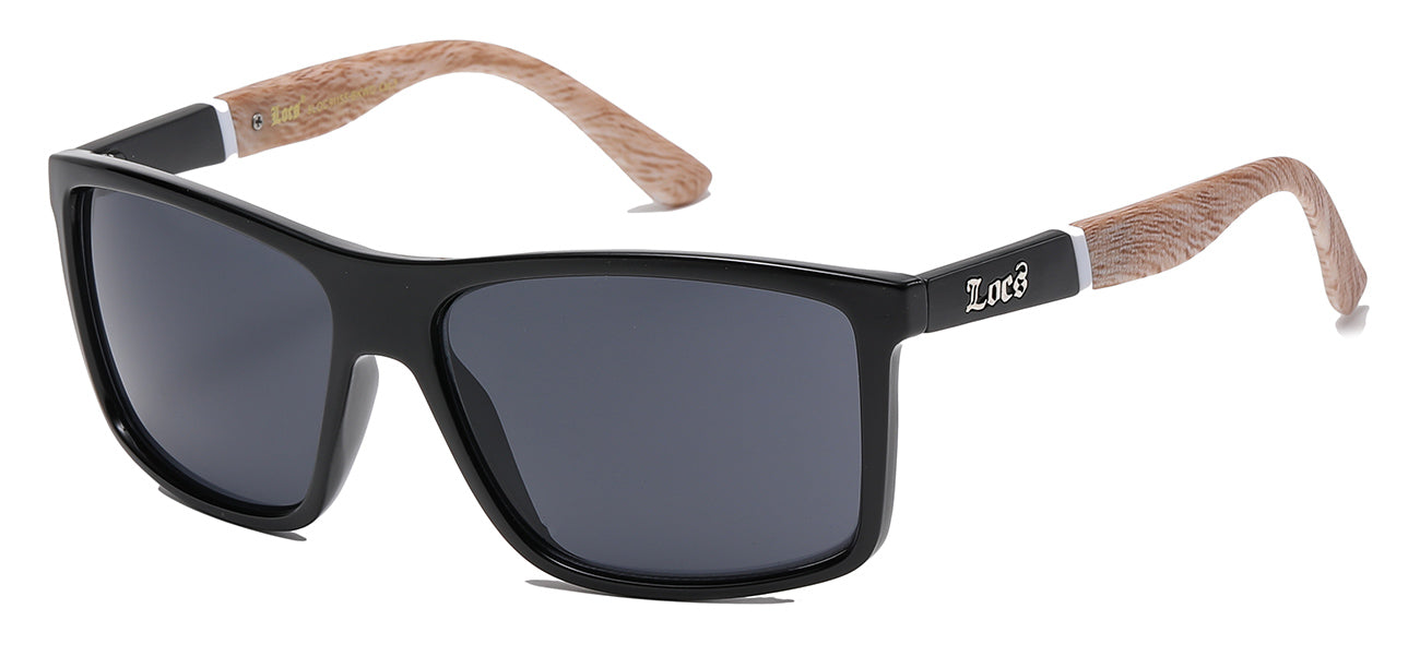 Wood Print Wrap Sunglasses - Matte Black