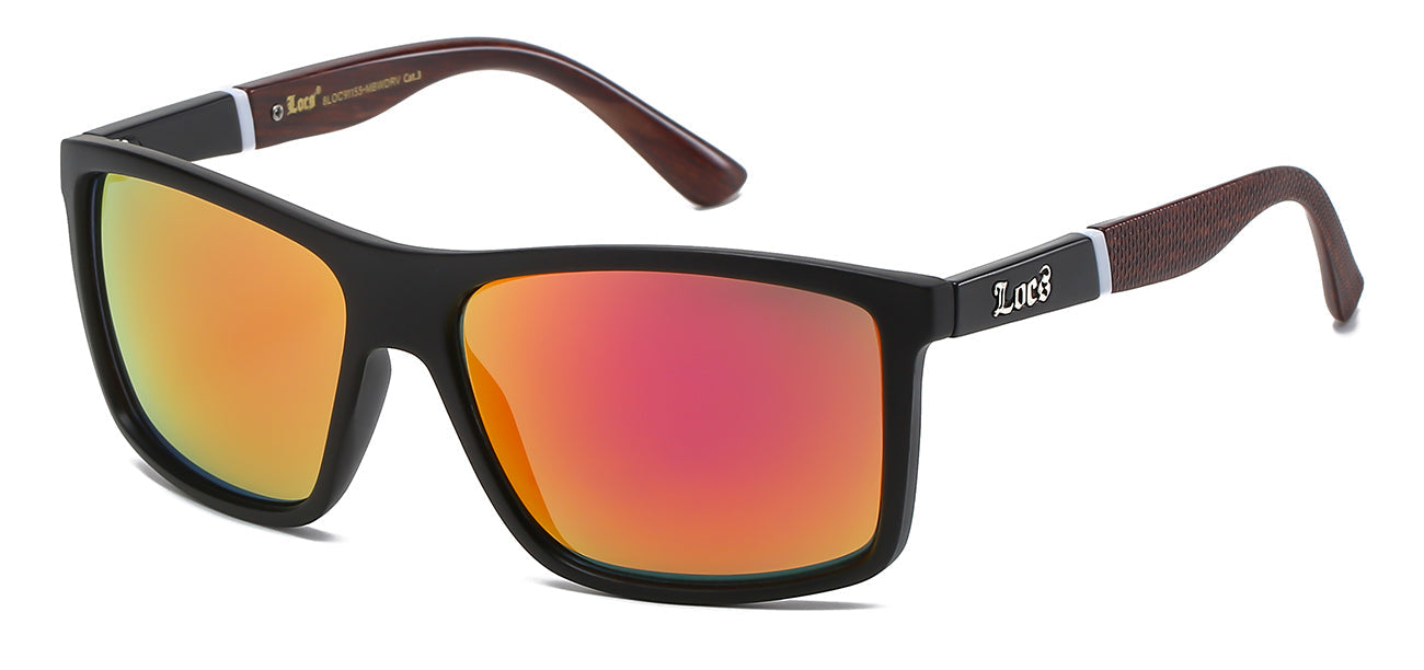 Locs Wood Print Wrap Sunglasses - Matte Black