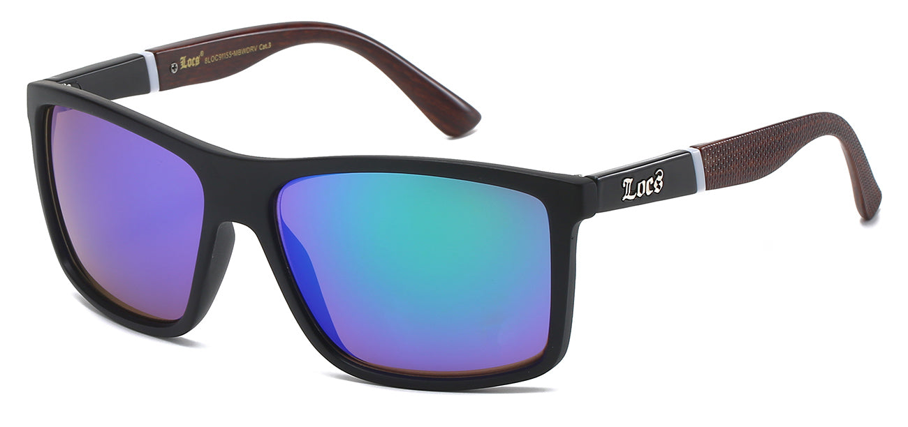 Locs Wood Print Wrap Sunglasses - Matte Black