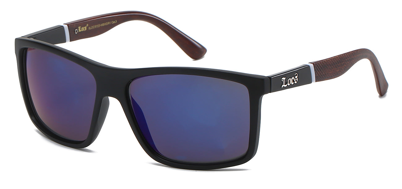 Locs Wood Print Wrap Sunglasses - Matte Black