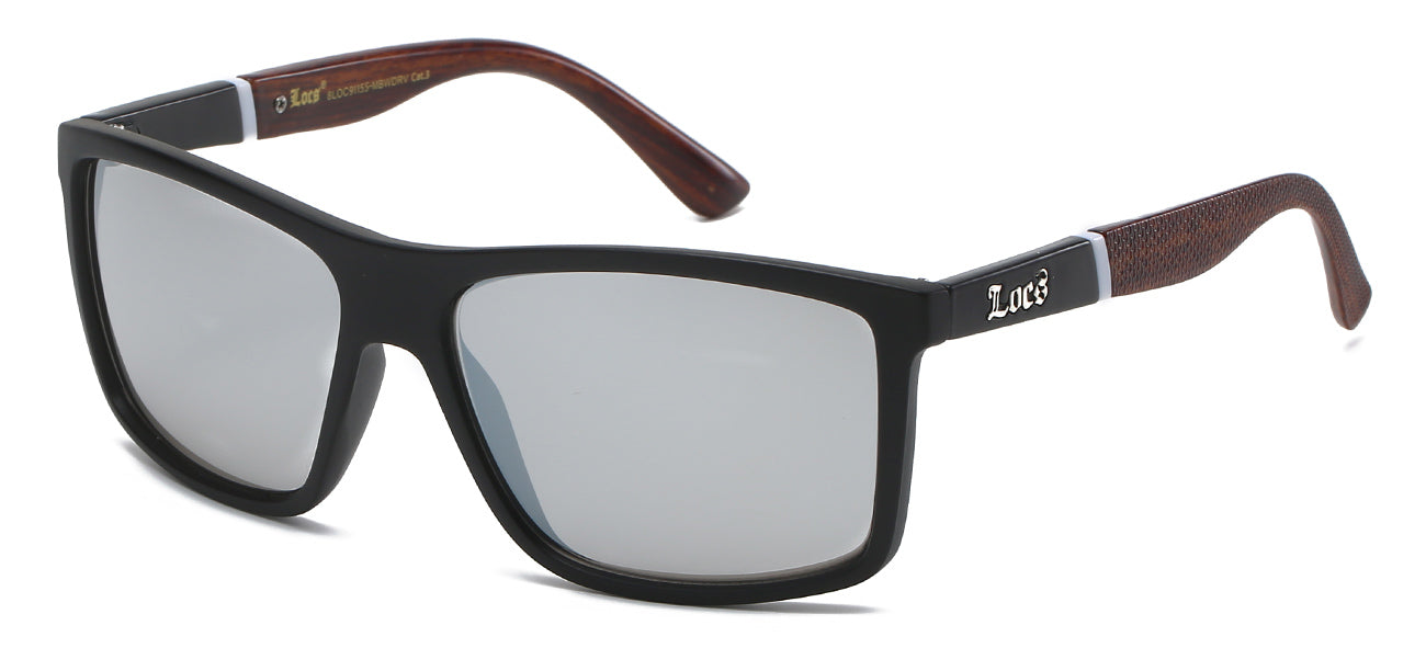 Locs Wood Print Wrap Sunglasses - Matte Black