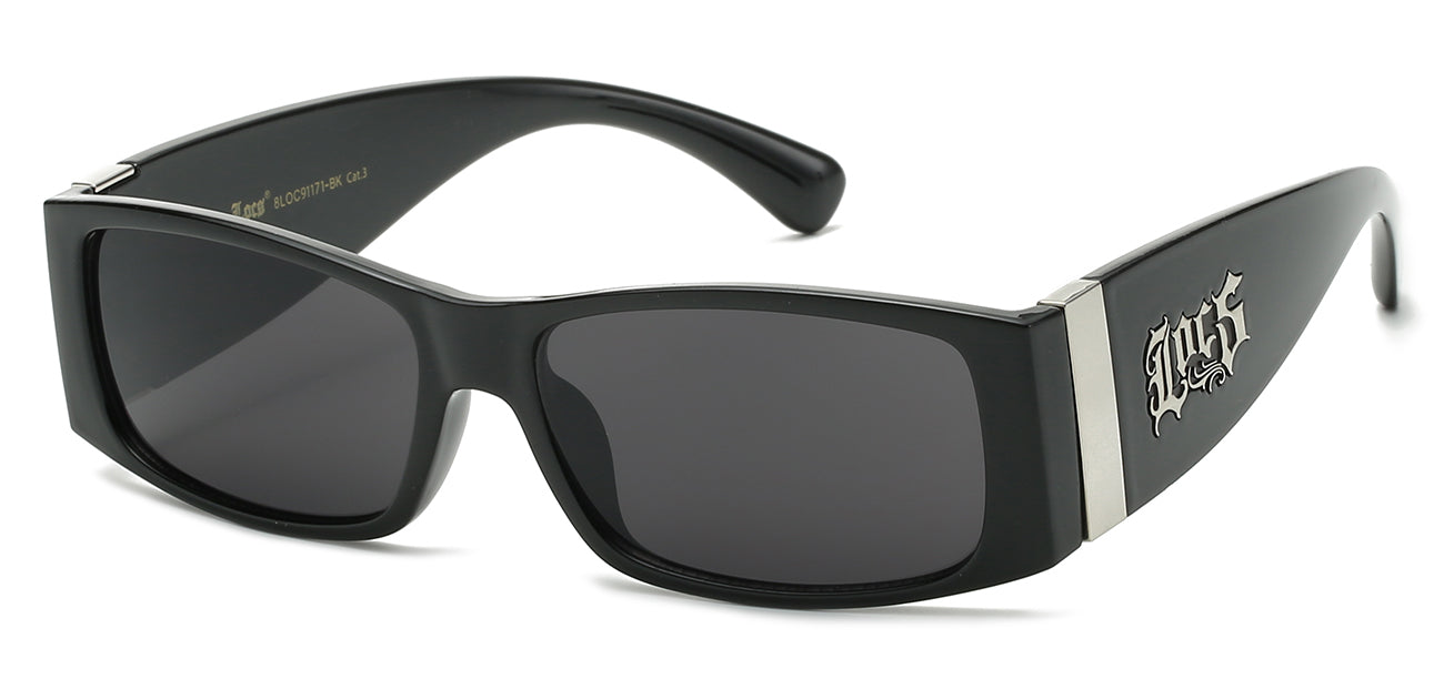 Locs Matte Black Wrap Sunglasses - Wood Print Design