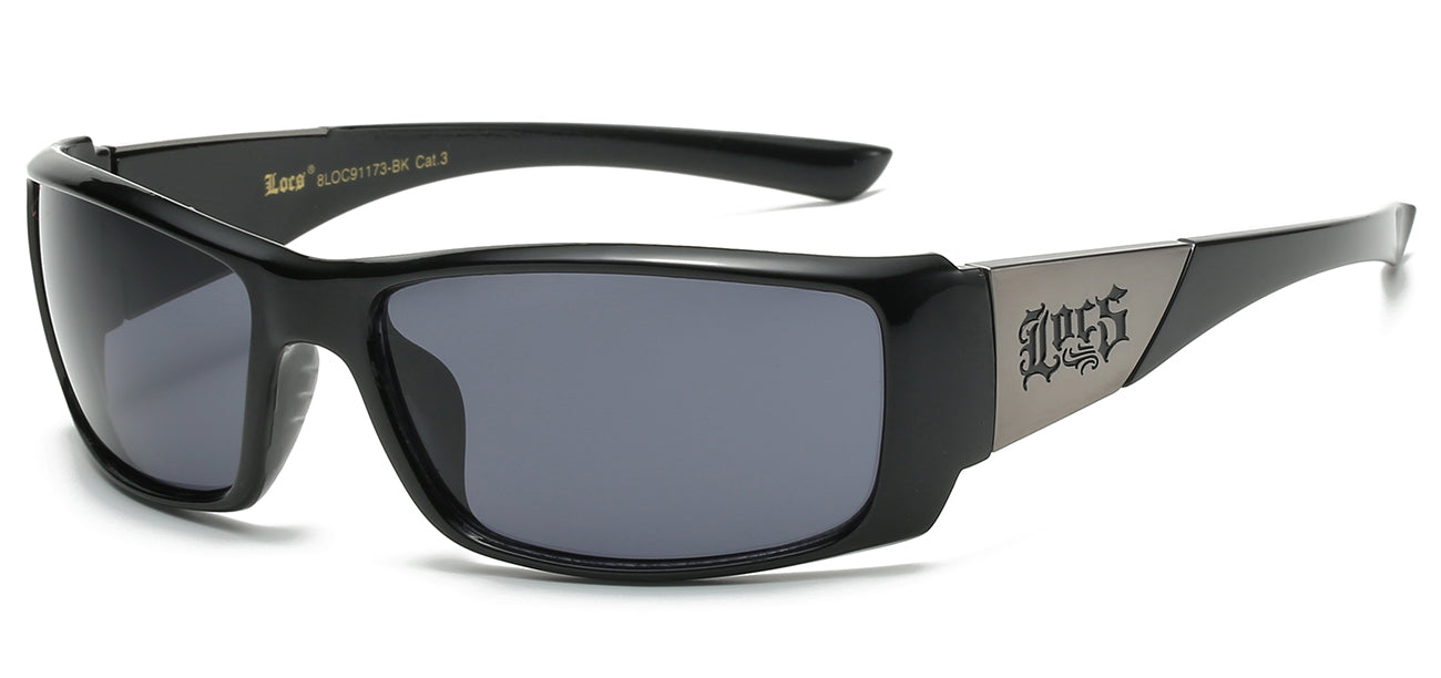 Locs Matte Black Wood Print Wrap Sunglasses