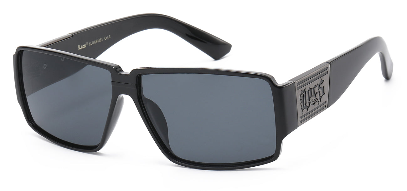 Locs Wood Print Wrap Sunglasses - Matte Black