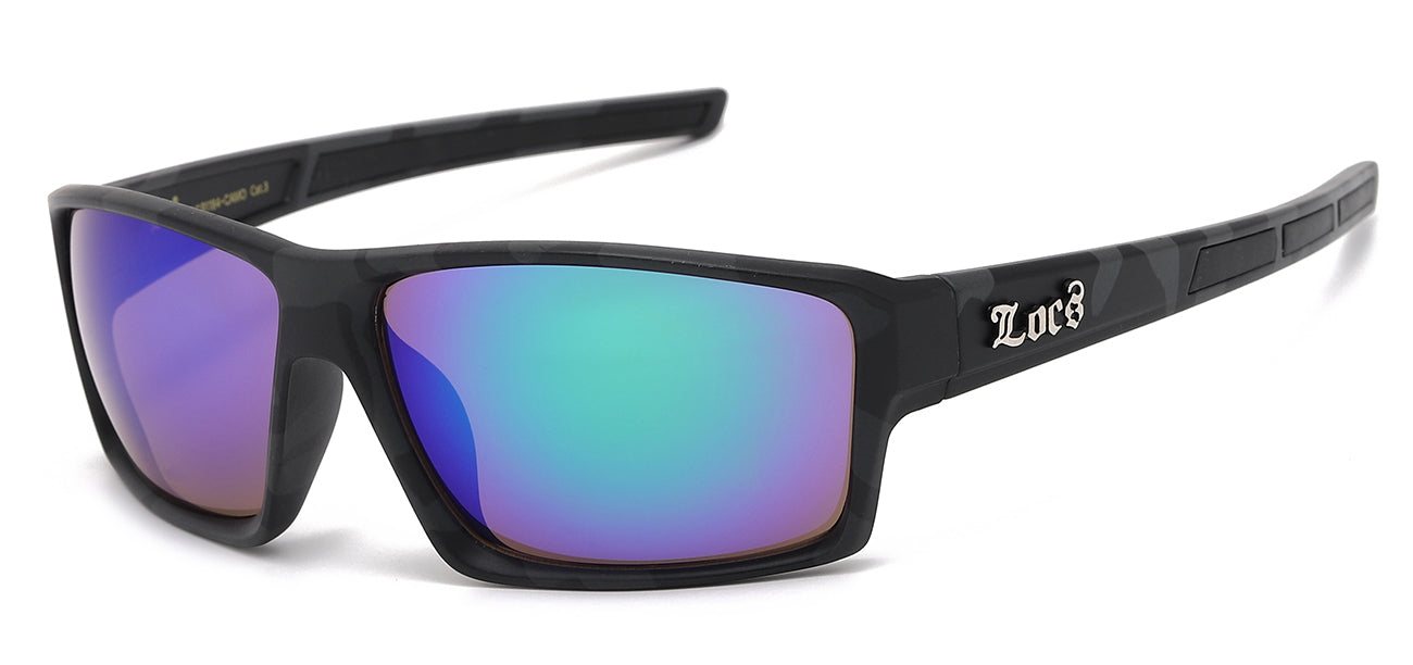 Locs Matte Black Wood Print Wrap Sunglasses