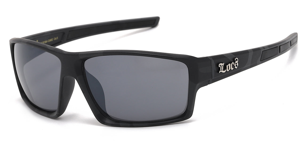 Locs Matte Black Wood Print Wrap Sunglasses