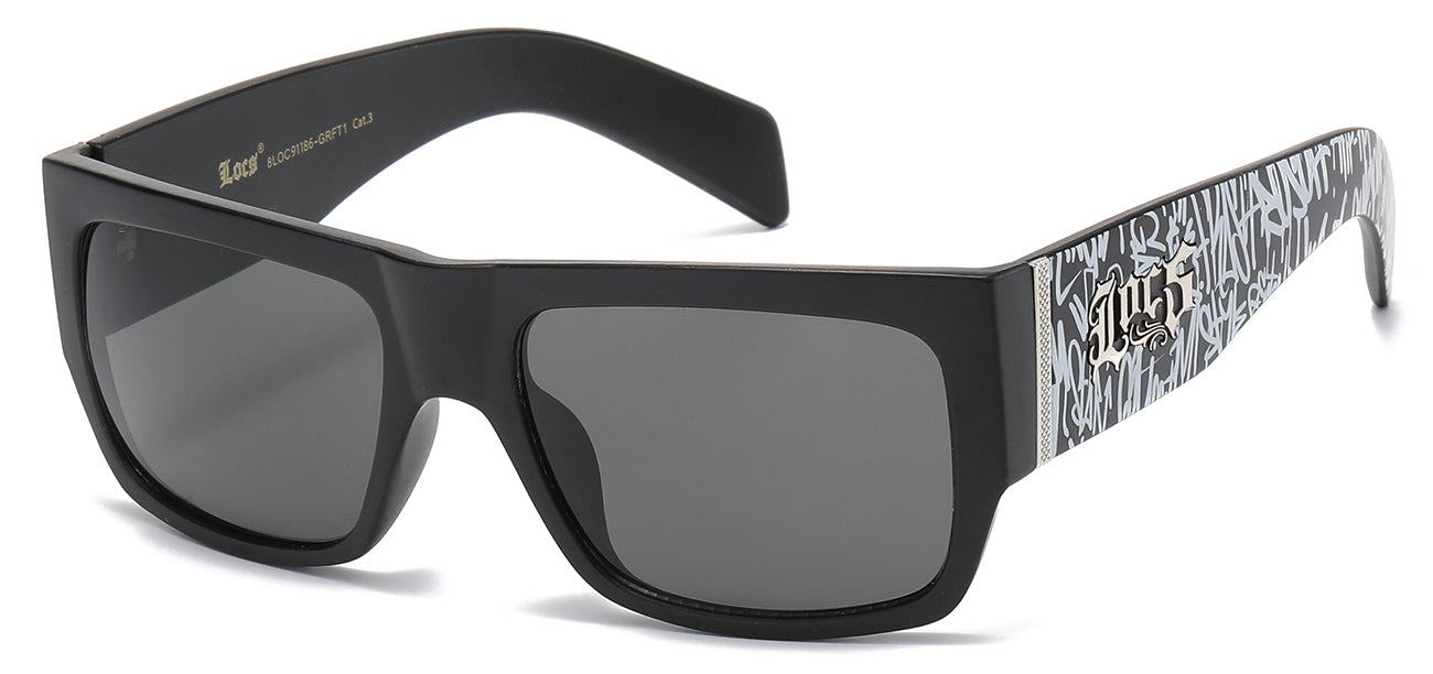 Locs Graffiti Print Square - Matte Black Sunglasses