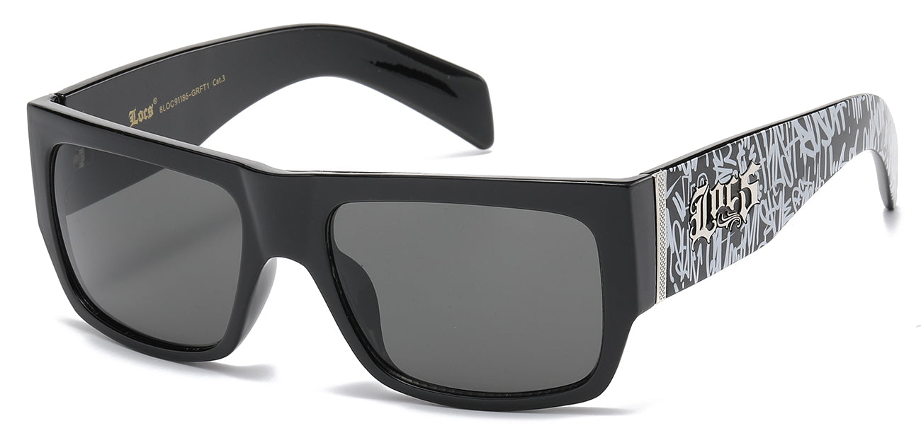 Locs Graffiti Print Square - Matte Black Sunglasses