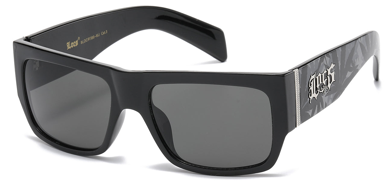 Locs Marijuana Print Square Sunglasses - Matte Black