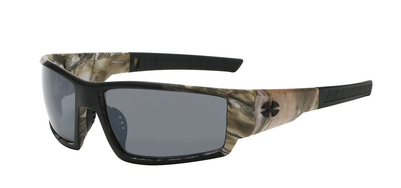 Xloop sport wrap sunglasses with camo printed temple lens