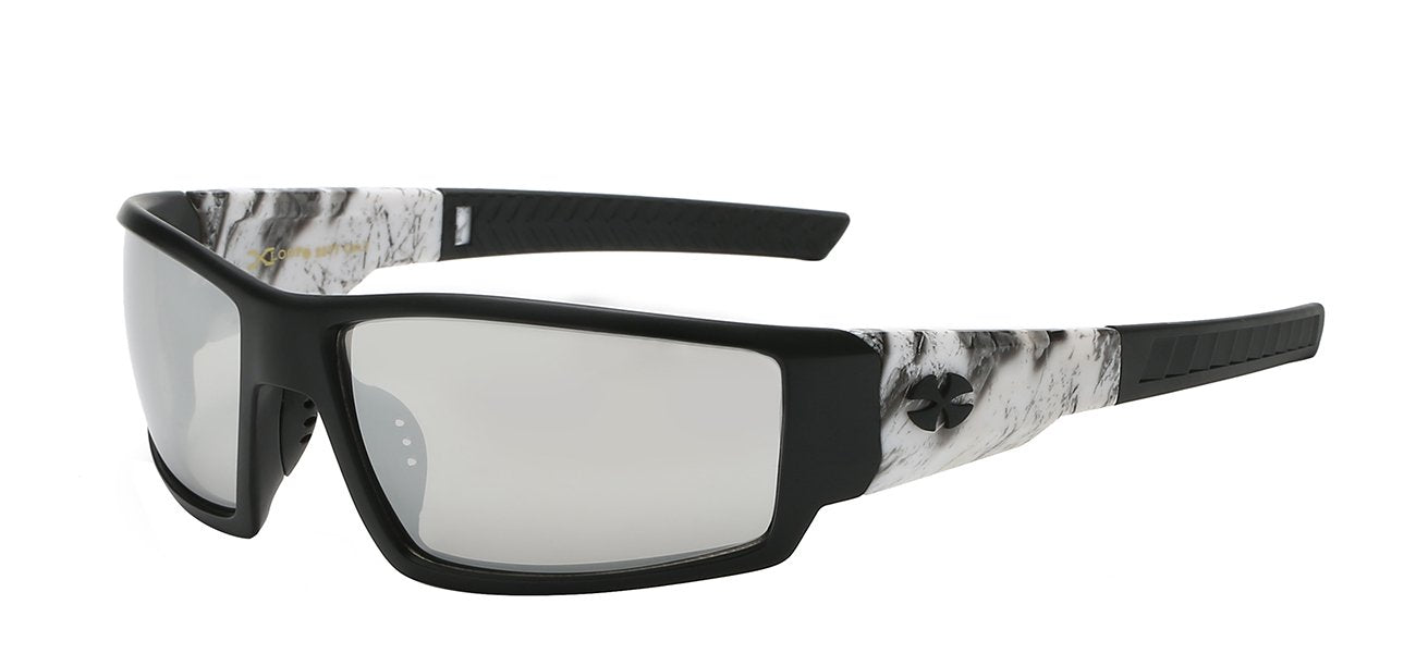 Xloop sport wrap sunglasses with camo printed temple lens