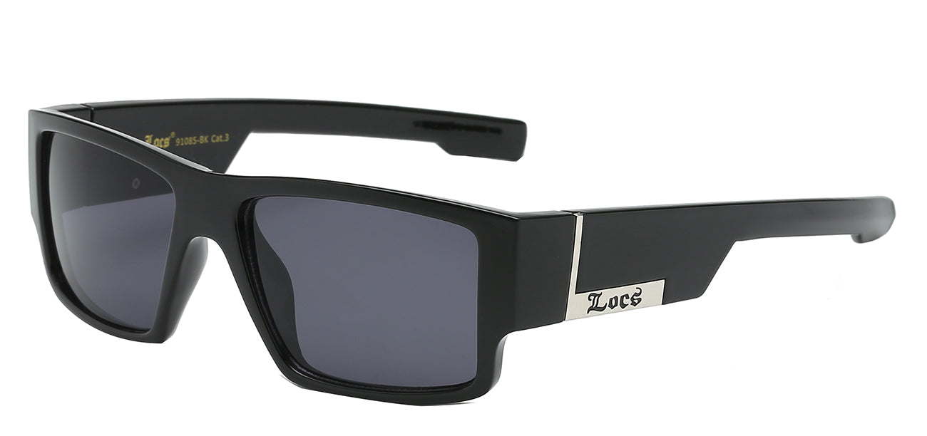 LOCS BLACK POLYCARBONATE SQUARE WRAP SUNGLASSES